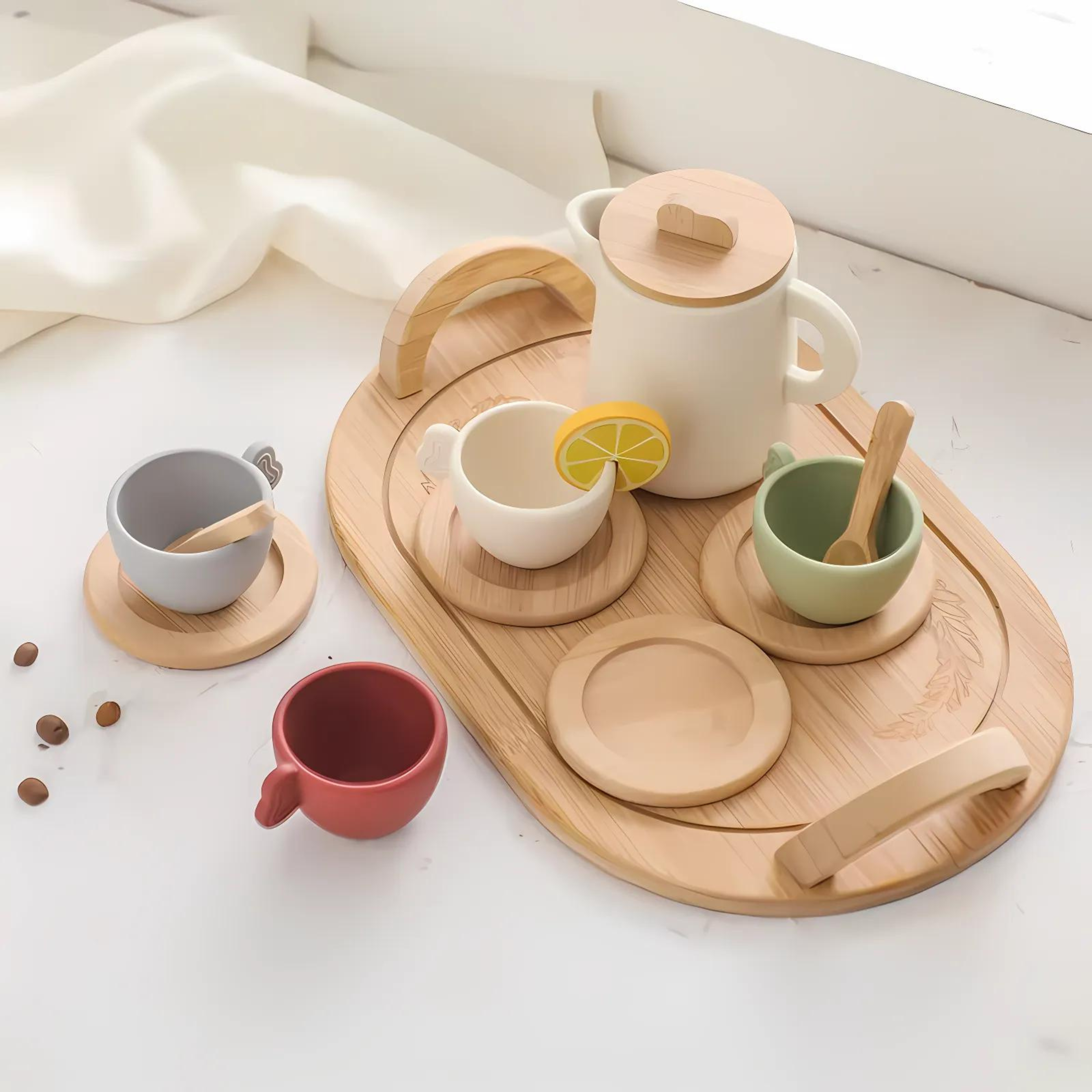 Wooden Montessori Teapot Teacup Simulation Kitchen