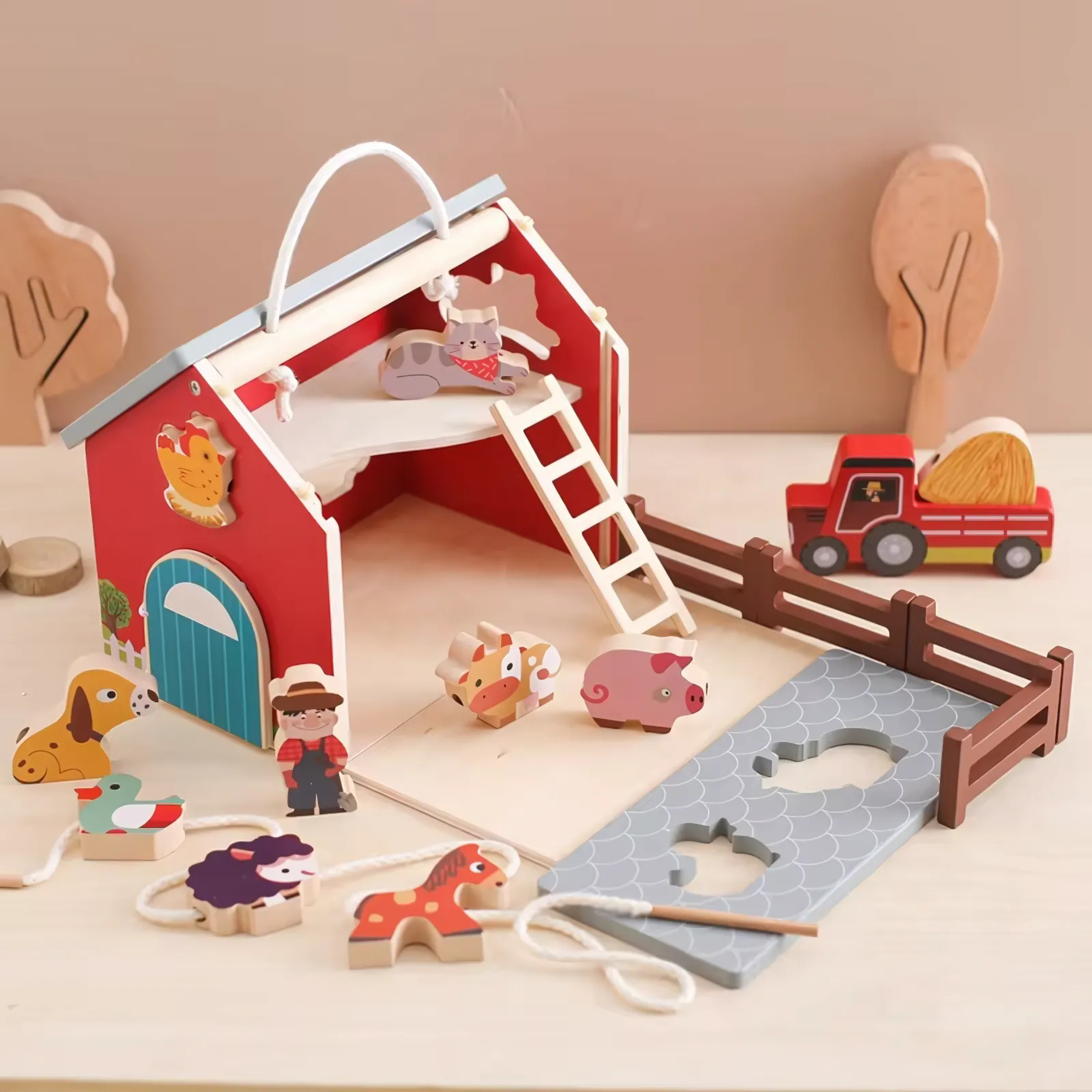 Montessori Toys Wooden Simulated Farm Setting Scene