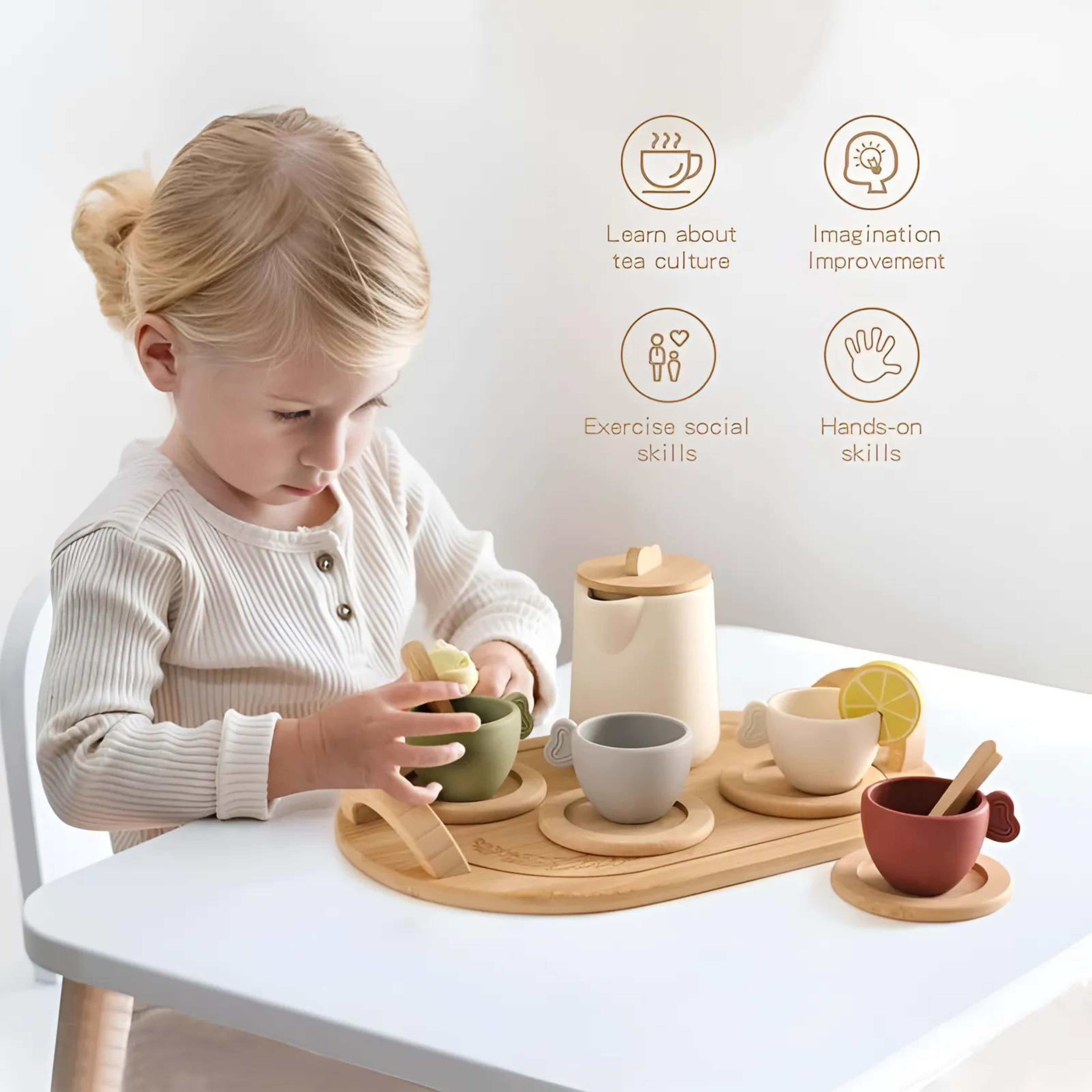 Wooden Montessori Teapot Teacup Simulation Kitchen